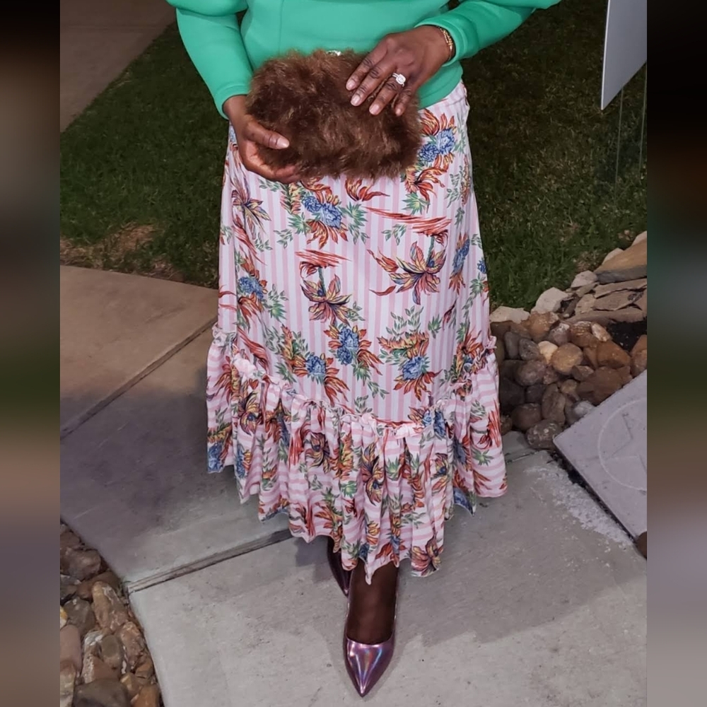 Striped Floral Maxi Skirt